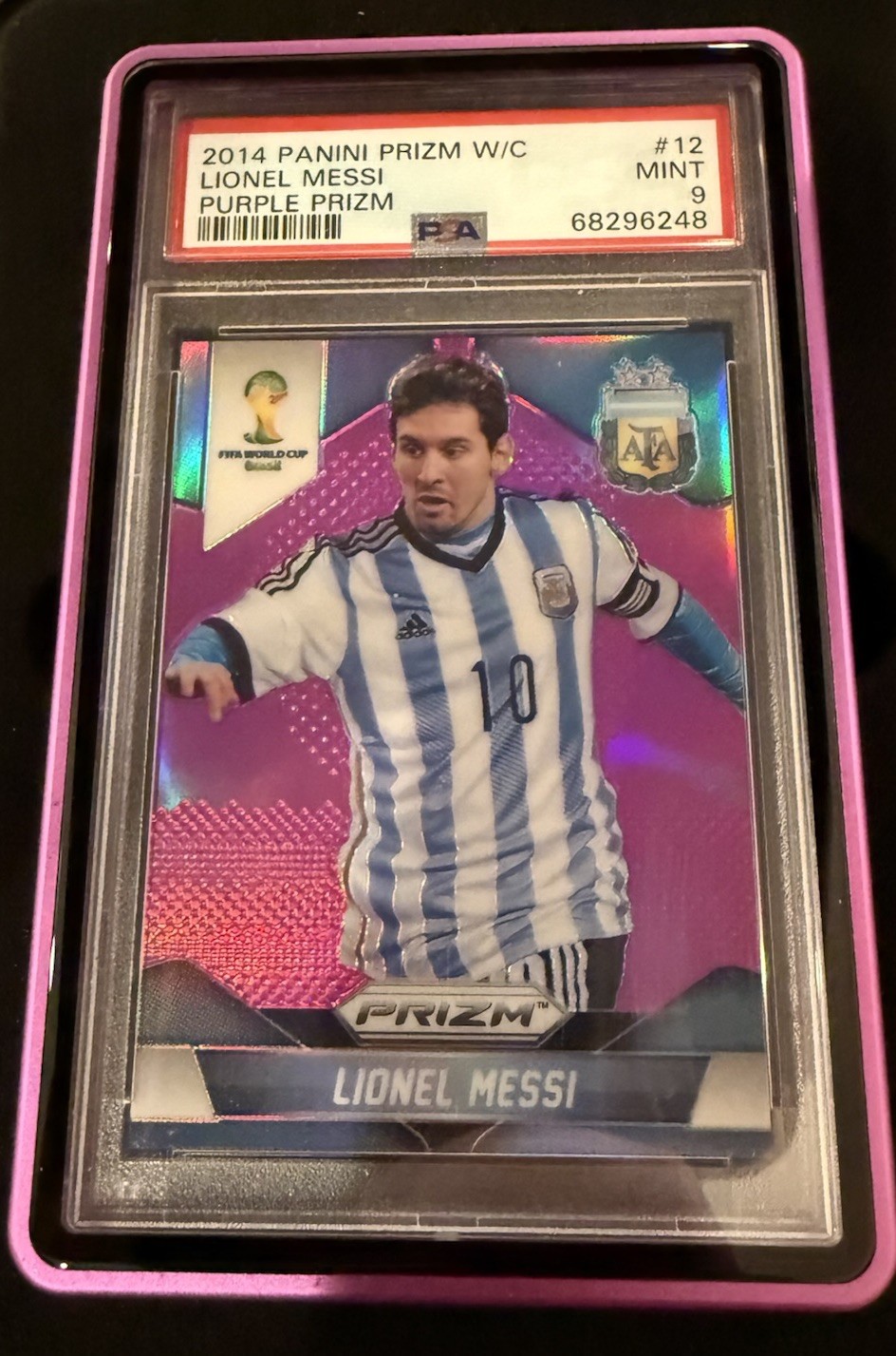 2014 Panini World Cup Prizm PSA 9 Lionel Messi Purple 77/ 99 MINT ( 1ST PRIZM)