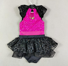 Weissman Leotard Girls Pink Black Dance Competition Costume Sequin Skirt Tutu