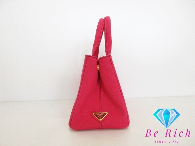 PRADA Tote Bag Canapa B2439G Pink Cotton Canvas Logo Handbag Bag Used Free  bk89 thumbnail 2