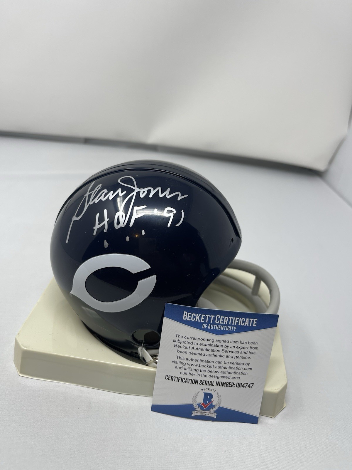 Mike Ditka Autographed Signed Chicago Bears & Stan Jones Riddell Throwback 2 Bar Mini Helmet Beckett COA 