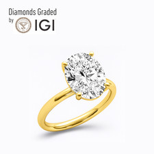 IGI Cert 3.00 Ct E VS2 Oval cut Lab Diamond Engagement Ring 14K Yellow Gold
