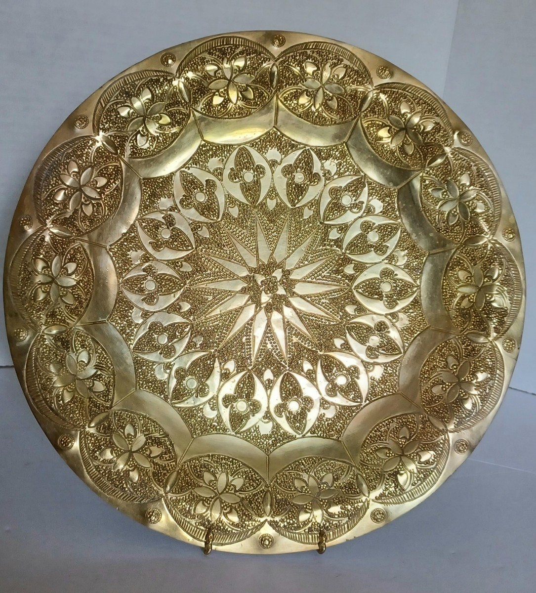 Vintage Moroccan Brass Tray Plate 11-3/4