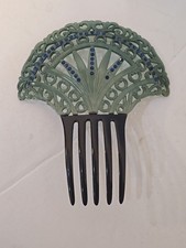 Antique Art Deco Large Jeweled Celluloid Plastic Two Tone Hair Comb Rhinesto