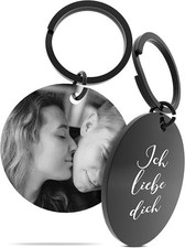 Personalisierter Foto Schlüsselanhänger Rund –Edelstahl Gravur Geschenk für Paar
