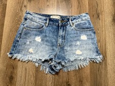 BullHead Denim Co. Shorts, Women's Size 7, Blue Denim Frayed Hem High Rise Short