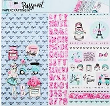 Paper Studio THE PINK PASSPORT PAGE KIT 10 Papers 3 Sticker Sheets