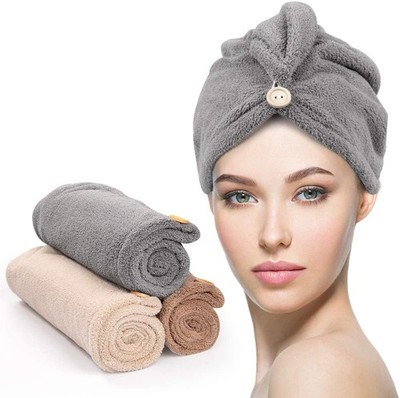 3 Pack Hair Drying Towels Button Super Absorbent Microfiber Wrap Women Curly