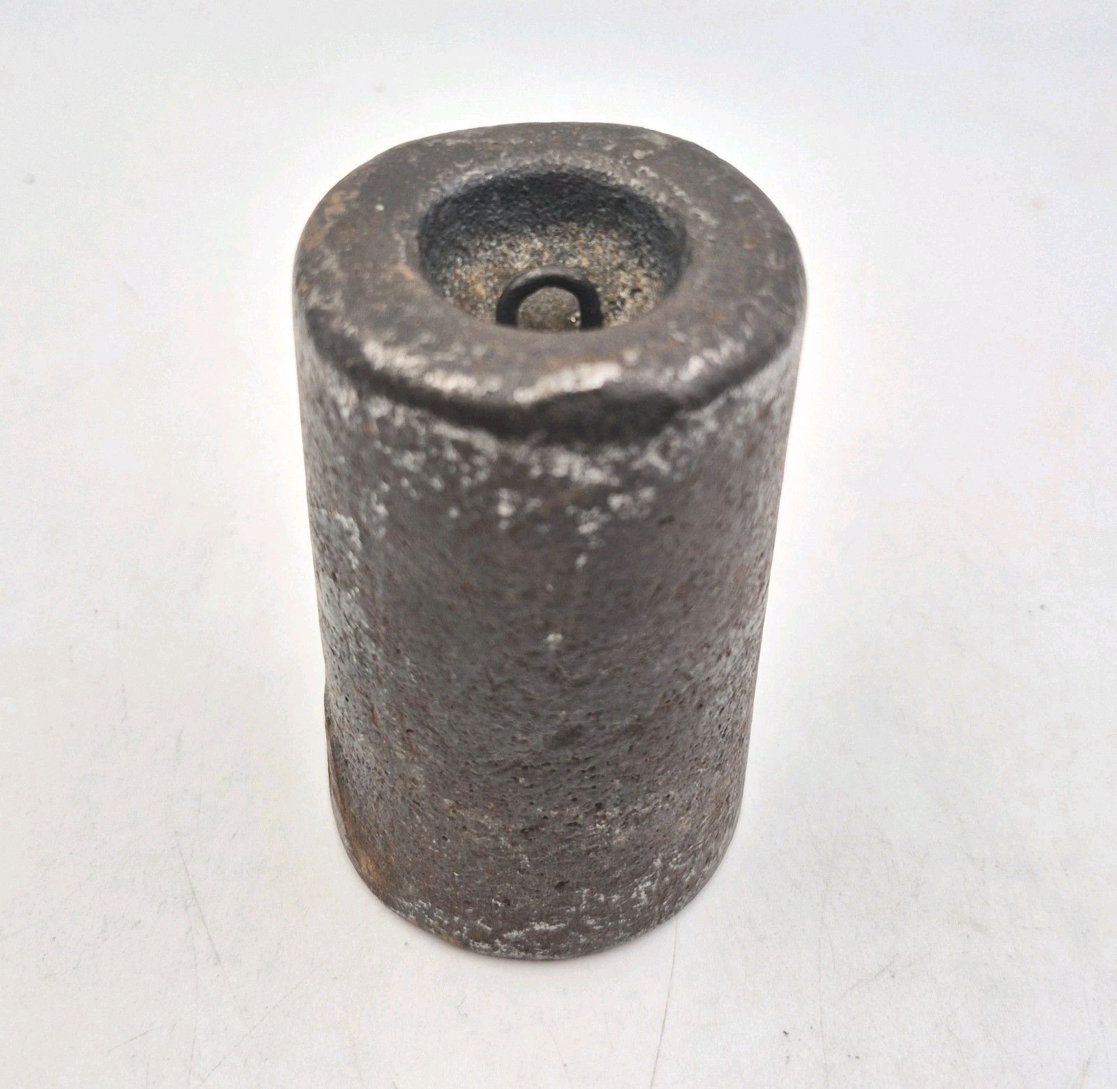 Vtg Antique 2 lb 5 oz Iron Wall Clock Regulator Weight, 3½" Tall, Cylindrical