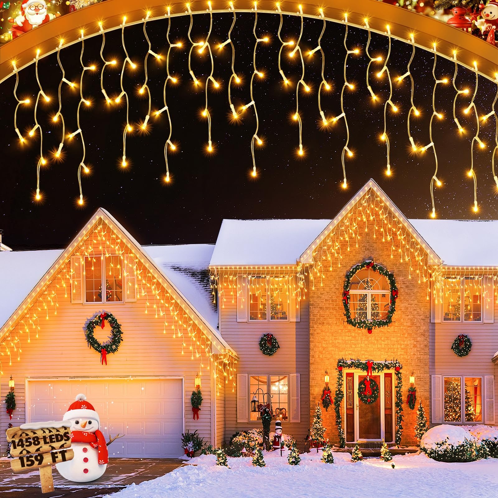 159ft Outdoor Christmas Lights with 1458 LED Waterproof String Lights for Outside Decor