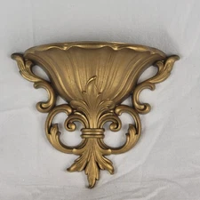 Homco #4446 Gold Wall Pocket Vintage 1962 USA Baroque Scroll Sconce