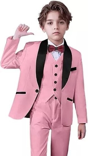 Boys Suit 3 Piece Formal Shawl Lapel Wedding Suits for Boys Slim Fit Kids Tuxedo - Picture 16 of 31