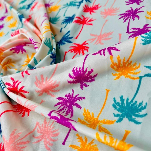 FREE SHIPPING Stretch Fabric Colorful Palm Trees Print Swimsuit Spandex By Yard - Picture 4 of 5