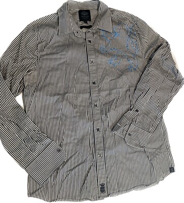 Dirty English Mens juicy coutureButton down Black & White striped Blue Lion SZ L