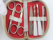 Vintage Manicure Set Nail Kit Leather Zippered Case Made in Austria