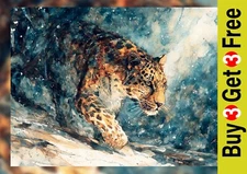 Stalking Snow Leopard 5"x7" Print on Matte Paper | Intense Watercolor Animal