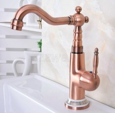 Antique Red Copper Bathroom Basin Mixer Tap Sink Swivel Spout Faucet znf628