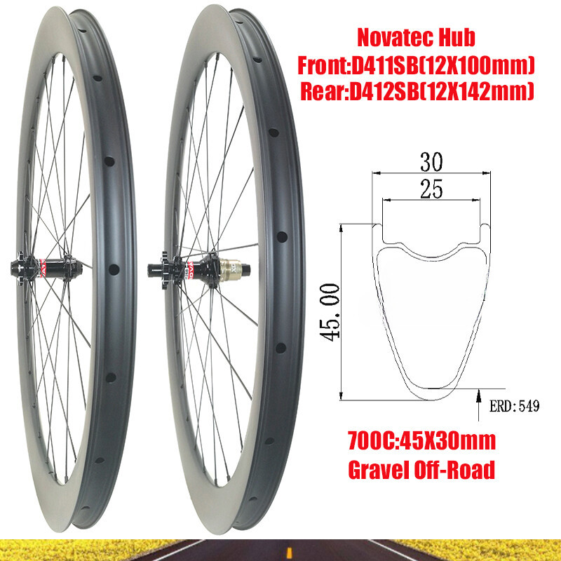 700C Gravel Off-Road Bike Carbon Wheelset 45mm*30mm 24 Holes HG XD XDR Hub