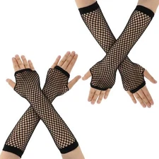 2 Pairs Fishnet Gloves Fingerless Long Mesh Gloves for Cosplay Party Costume