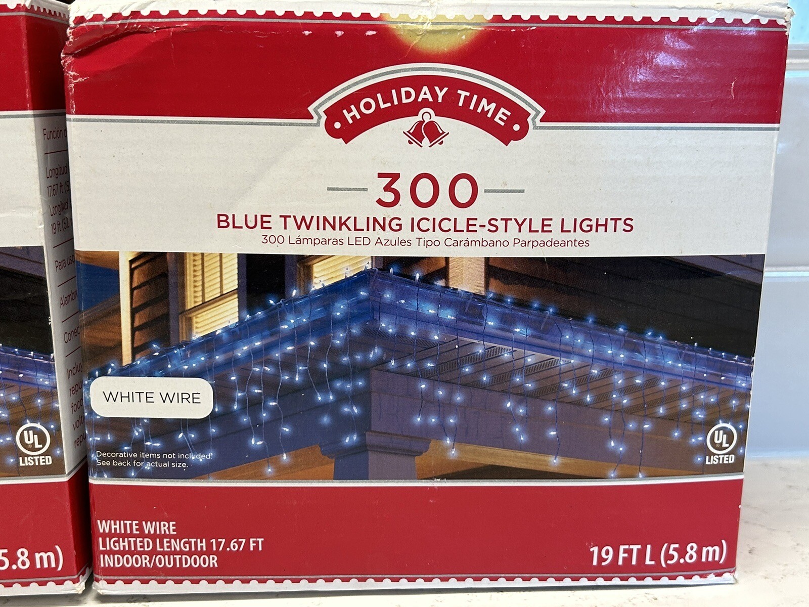 (2) Holiday Time 300 Blue Twinkling Icicle Style Lights White Wire 17