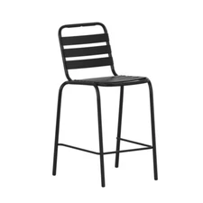 30" High Indoor or Outdoor Slat Back Restaurant Barstool With Black Metal Frame