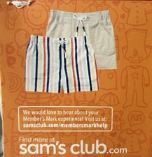 Members Mark Girls Elastic Waistband Woven Shorts Size 4 / 5 -2 Pack Tan Striped