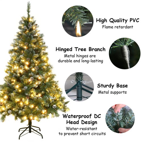 6ft Holiday Christmas Tree Prelit Snow Flocked Artificial W/ 250 LED Lights - Picture 10 of 12