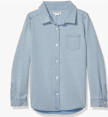 Gepunktetes Zebra Strick Denim Button Down Hemd, Bleichwaschung Mädchen Größe 9-10