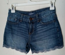 Old Navy denim shorts blue with white embroidery trim girls size 12 adjustable
