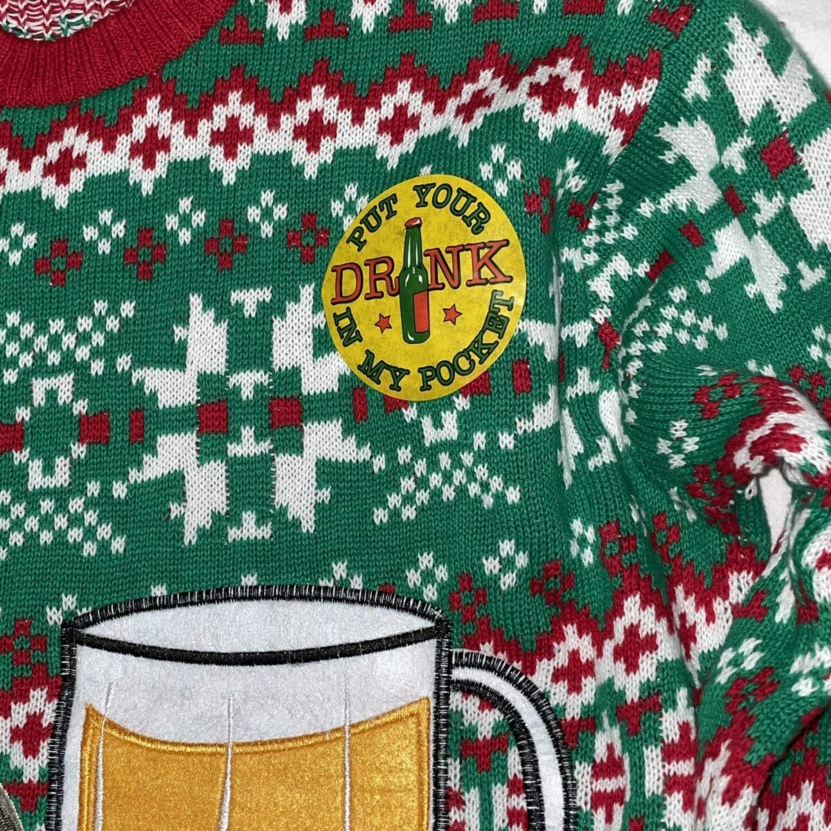 Beer Christmas Sweater Men Blizzard Bay Men's Rudolph Drink Pocket