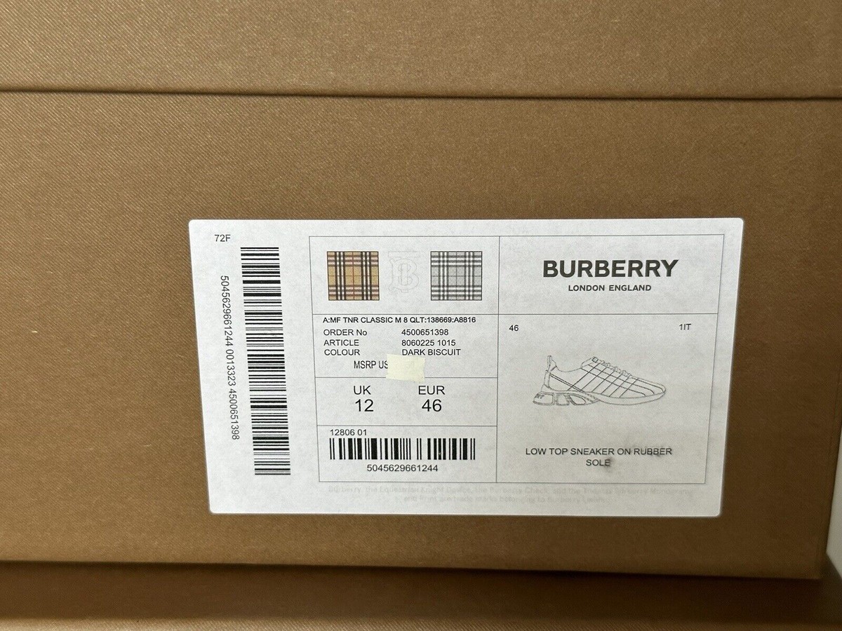 NIB $850 Burberry Quilted Dark Biscuit Leather Sneakers 13 US (46