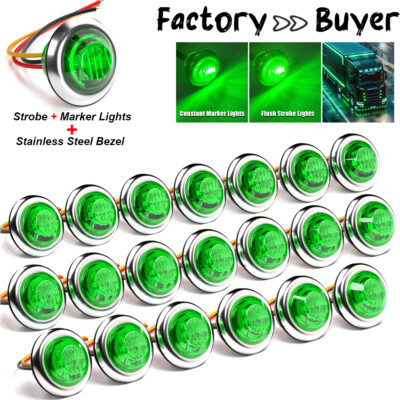 20x 3/4'' Flashing Strobe+Steady Marker Lights Green LED Emergency Hazard Warning