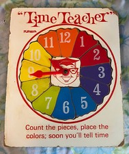 Vintage playskool Time Teacher Wooden Puzzle Rainbow Clock Moving Hands