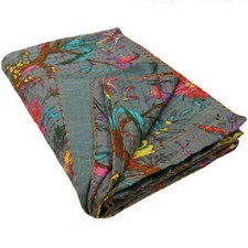 Trapunta Kantha floreale reversibile multicolore coperta matrimoniale bohemien letto runner