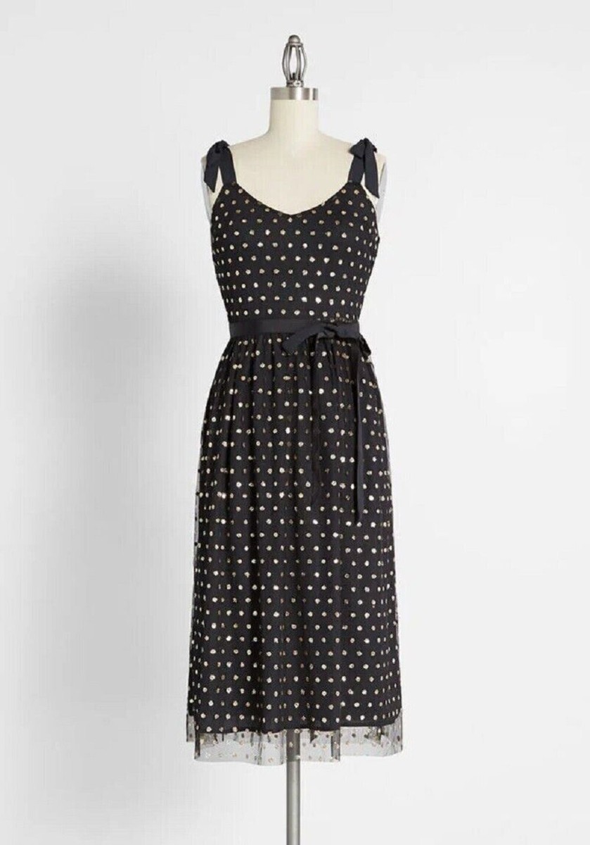 Another Brilliant Dot Dress in Black/Gold By ModCloth Black Size 4X NEW W  TAG | eBay