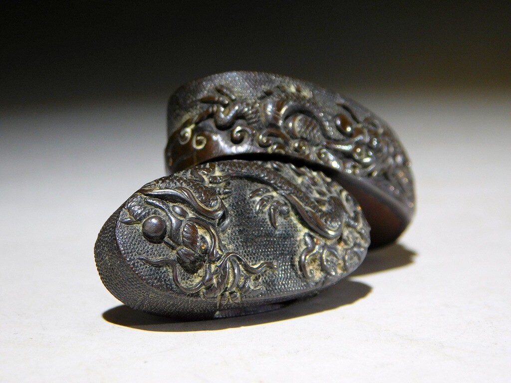 Kyo-Kinko School Black Shakudo Dragon Fuchi/Kashira Edo original
