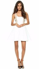 ALICE & OLIVIA CLIFTON LAMB LEATHER TRIM FIT & FLARE WHITE DRESS 4