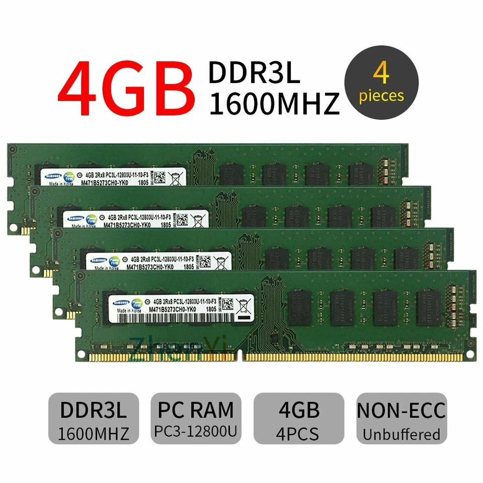 16GB 8GB 4G DDR3L 1600Mhz PC3L-12800 240Pin 1.35V Desktop Memory RAM Samsung LOT - Image 2 of 4