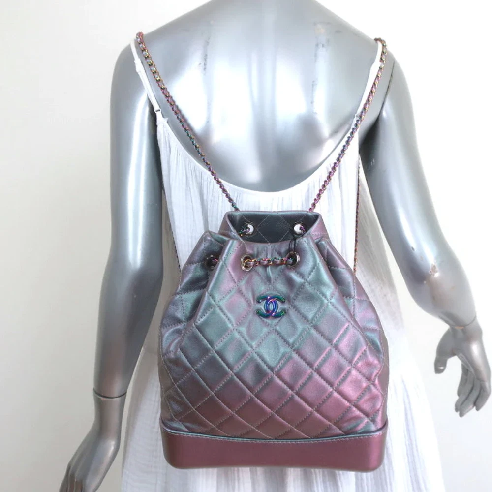 Chanel 17K Iridescent Gabrielle Medium Backpack Purple Quilted Leather NEW