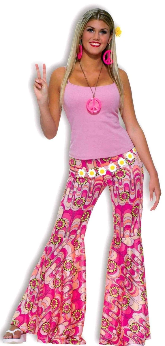 Flower Power Bell Bottom Pants Retro 80's Hippie Women's Flare Costume  Accessory