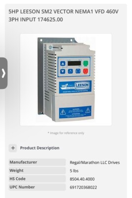 5HP LEESON SM2 VECTOR NEMA1 VFD 460V 3PH INPUT 174625.00