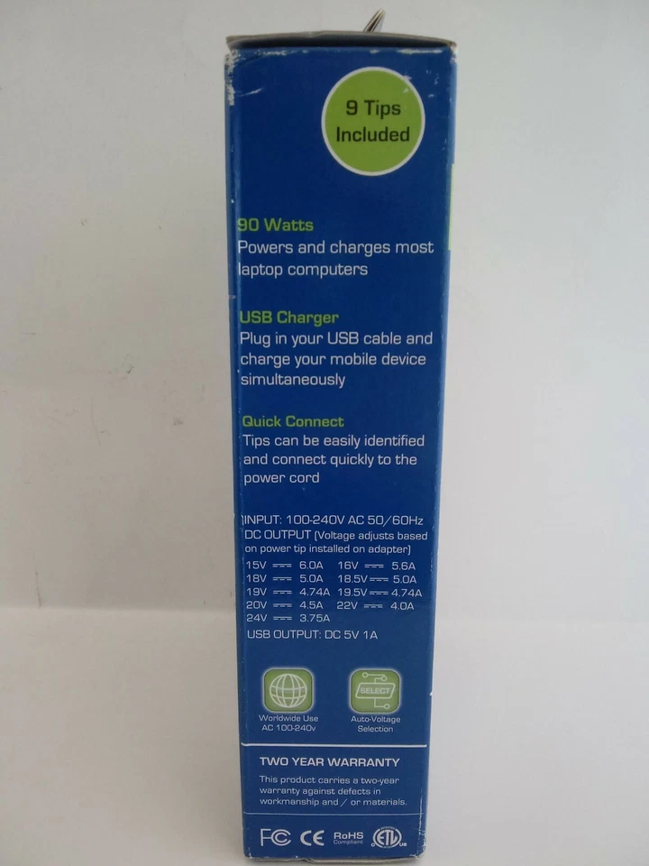 NEW Tech Universe 90W Universal Laptop AC Power Adapter w/ 9 Power Tips  - Image 3 of 4