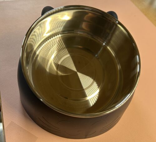 SALE ITEM! Raised Feeding Bowl Navy Blue With Embossed Kitty Face - Picture 2 of 4