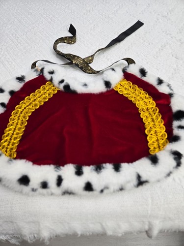 Dog Red King Costume Cape With Faux Fur Trim & Golden Detailing