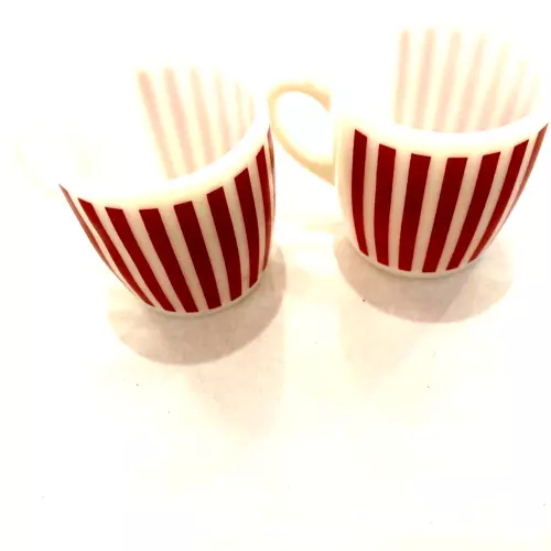 2 Vtg MCM Hazel Atlas Red & White Candy Stripe Glass Coffee Tea Mugs 8 Oz