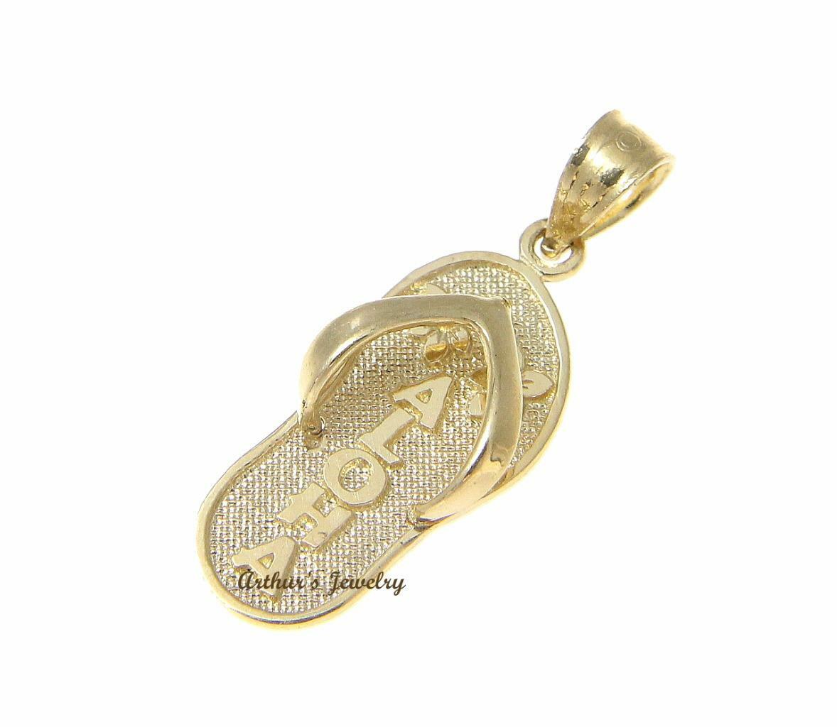 PANTOFOLA D’ORO CIONDOLO CIONDOLO CIONDOLO PANTOFOLA FLOP ORO GIALLO 14K HAWAIANO PLUMERIA ALOHA 8 75 MM