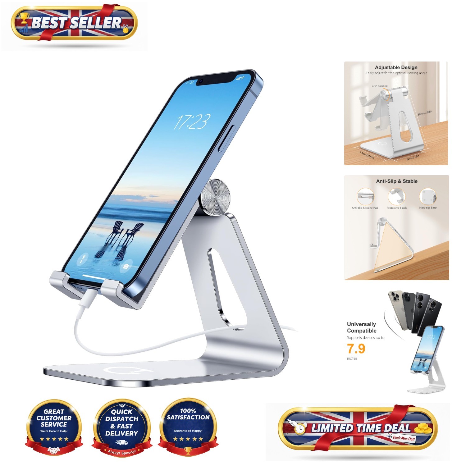 Adjustable Aluminum Phone Stand for iPhone and Galaxy - Hands-Free Convenience
