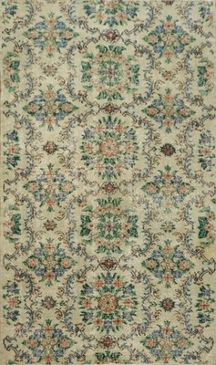 Wool Vintage Distressed Area Rug 4x7 Ft Hand-Knotted Anatolian Turkish Carpet