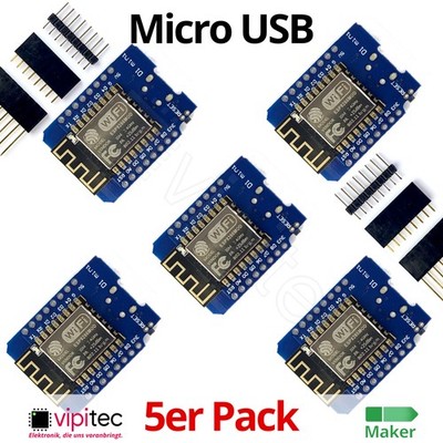 5x D1 Mini mit Micro-USB   3,3V Board WLAN Modul mit Bootloader für ESP8266