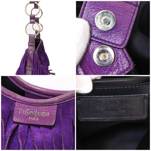 Yves Saint Laurent Tom Ford Era Rive Gauche Purple Suede Fringe Shoulder Bag - Picture 10 of 10