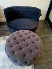 MADE Ethel Loveseat + Furniture123 Footstool Grey Velvet Set Bundle RRP £468
